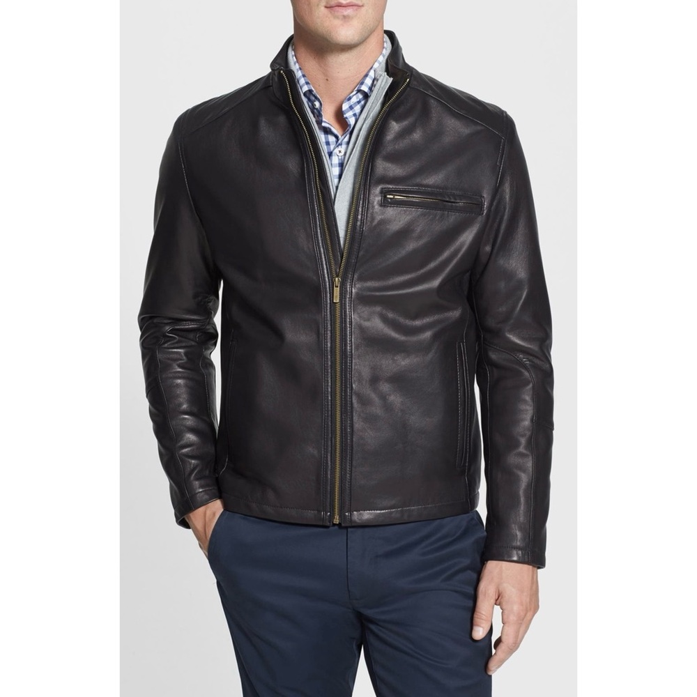 Men’s Cole Haan Smooth Leather Moto Jacket